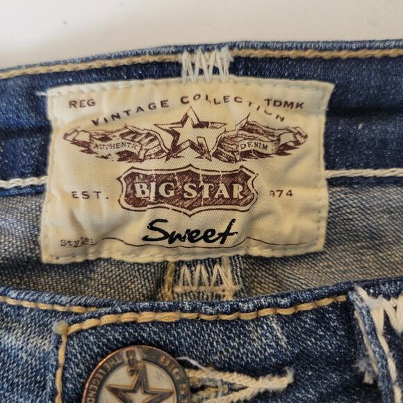 Big Star Sweet Jeans Womens 27 R (31x28.5) Boot Ultra Low Embroidered Pockets - Picture 5 of 7